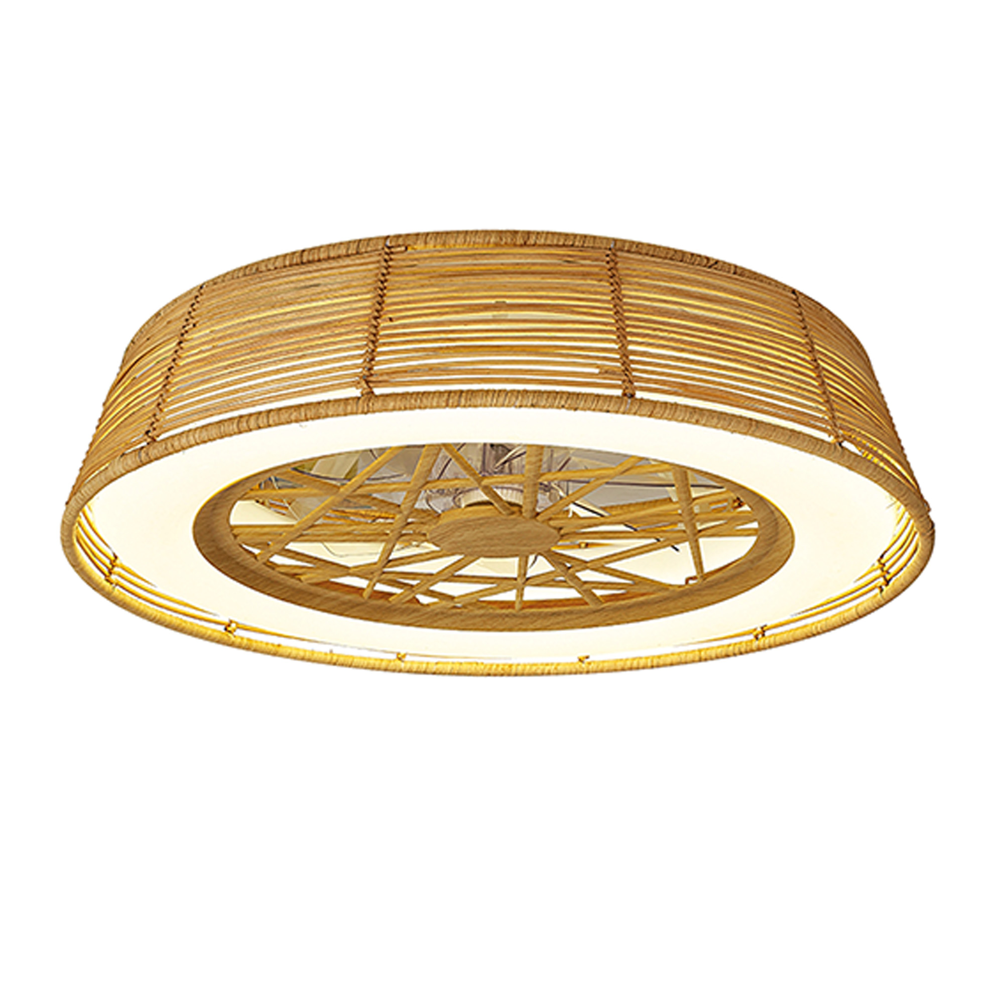 M7810  Indonesia 70W LED Dimmable Ceiling Light & Fan; Remote Controlled Beige Rattan